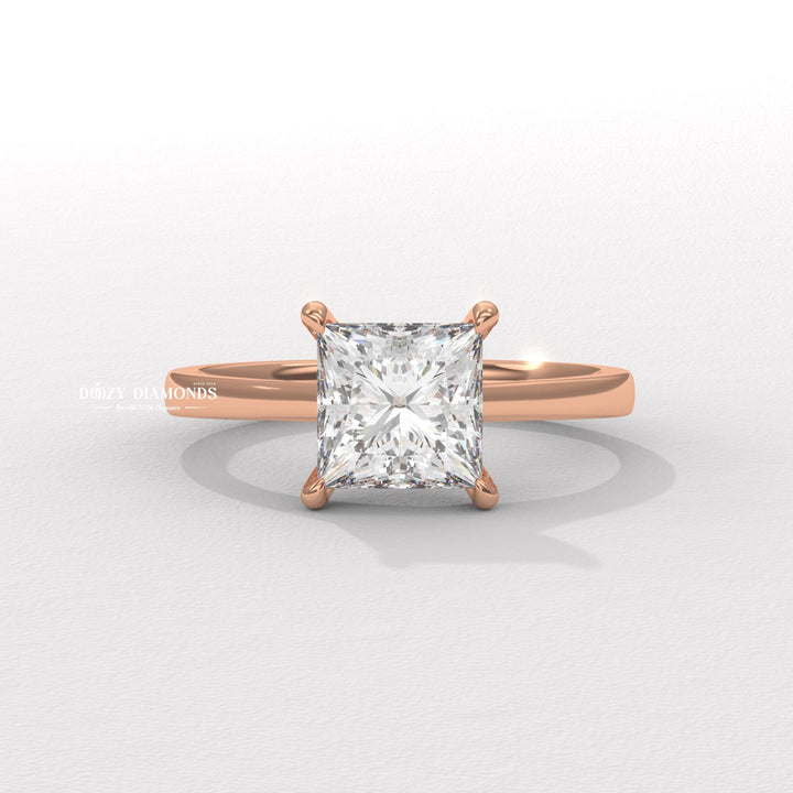 Princess solitaire lab grown diamond ring in jewelry gift box