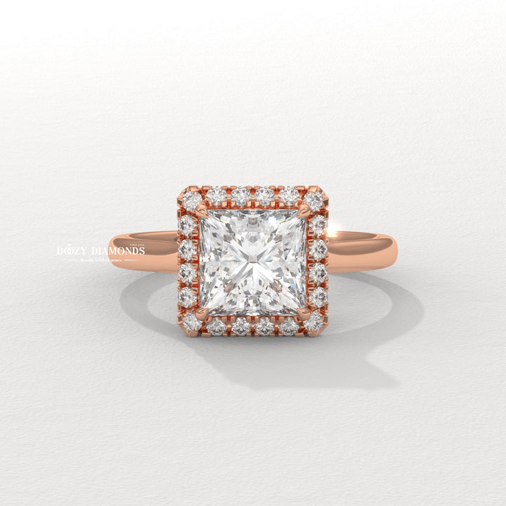 Princess solitaire engagement ring close-up showing high clarity diamond clarity