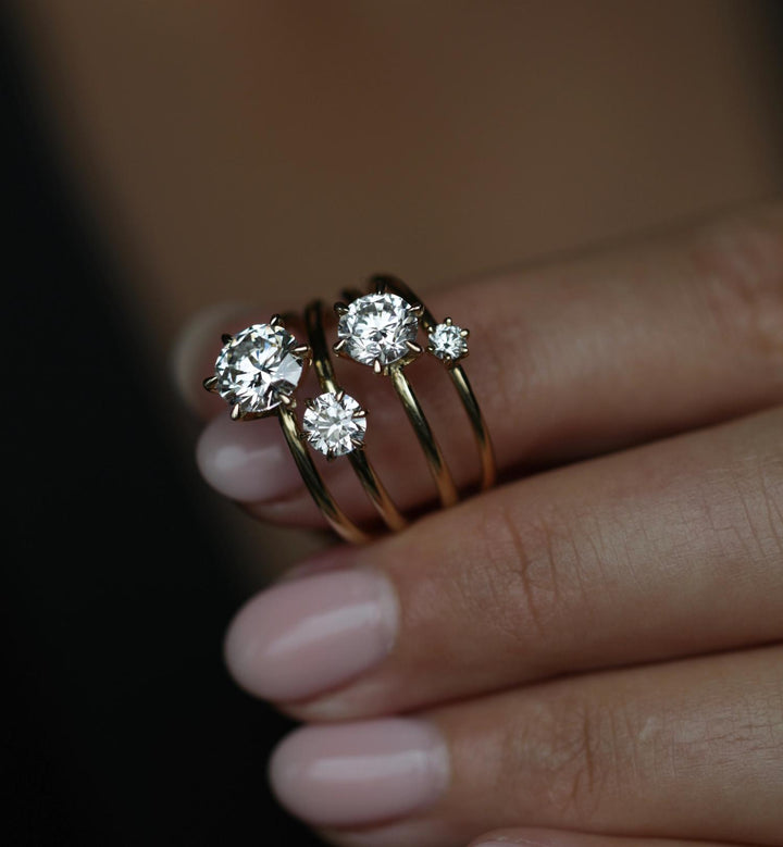 Top-down view of round cut solitaire engagement ring