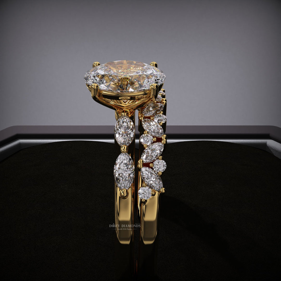 2.0CT Oval Lab Grown Pave Engagement Ring & Cluster Wedding Band