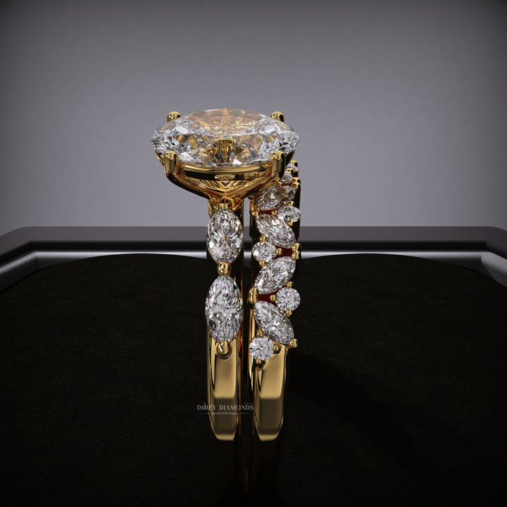 2.0CT Oval Lab Grown Pave Engagement Ring & Cluster Wedding Band