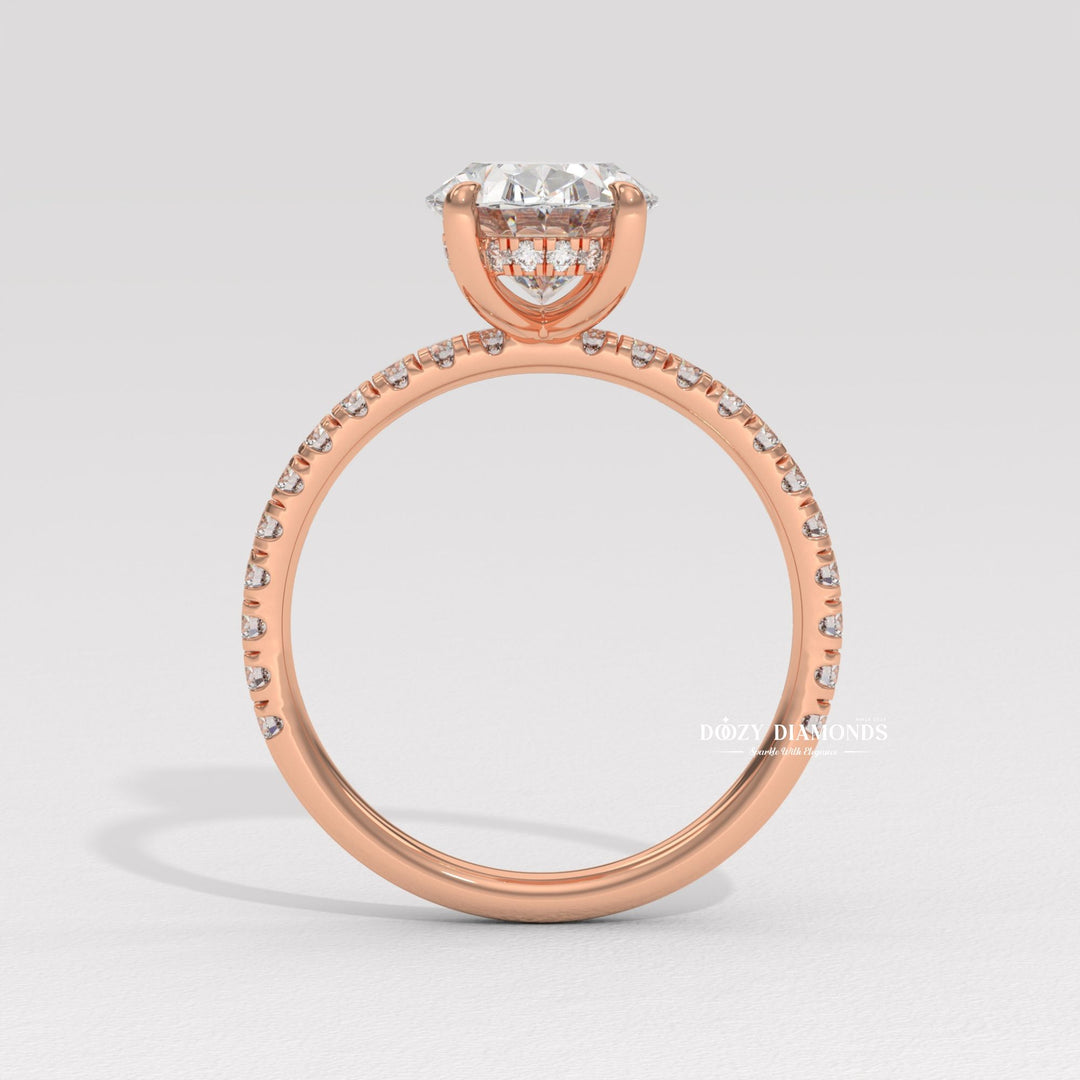 Premium oval cut hidden halo engagement ring crafted in solid gold