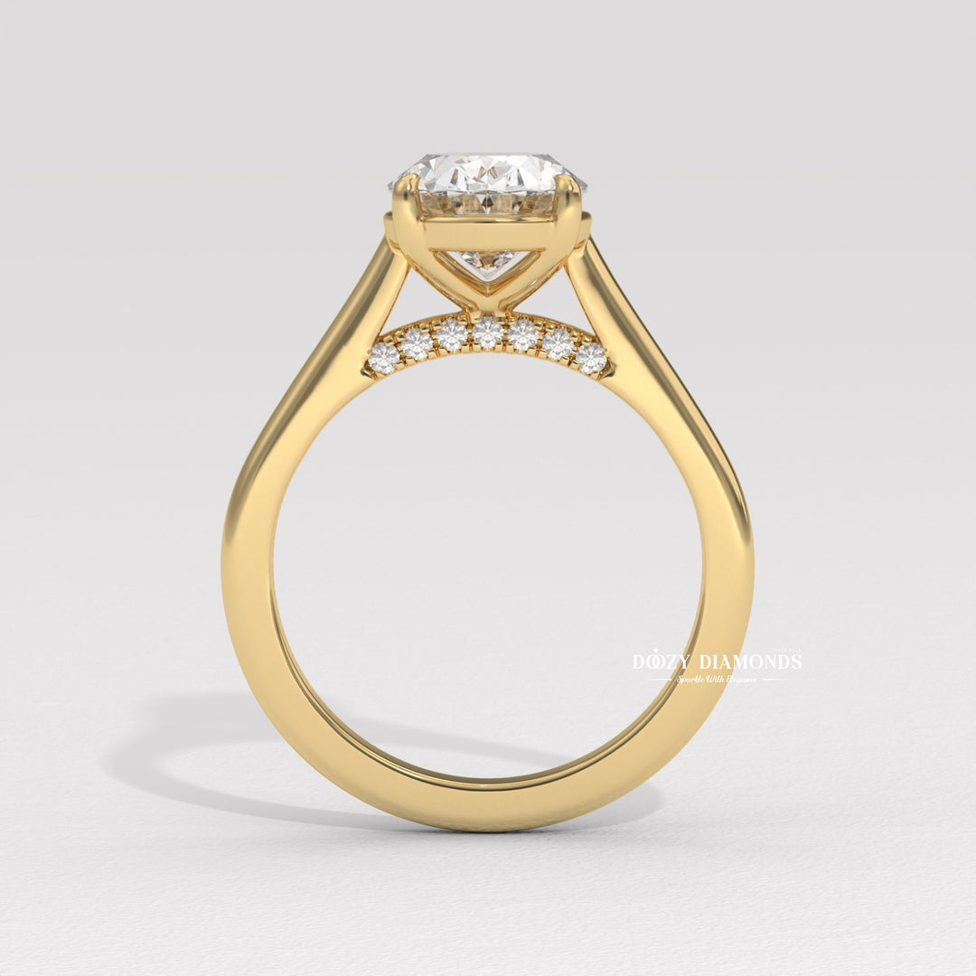 Top-down view of oval cut solitaire engagement ring