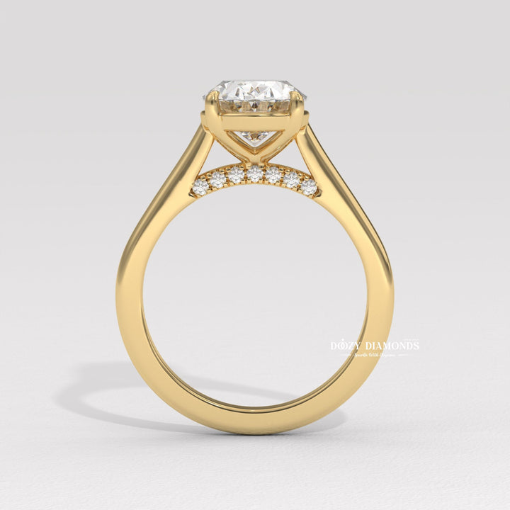 Top-down view of oval cut solitaire engagement ring