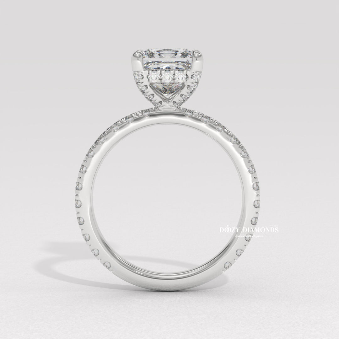 Princess cut engagement ring side view showing band detail
