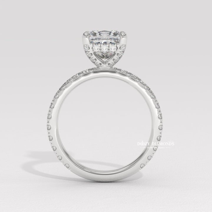 Princess cut engagement ring side view showing band detail