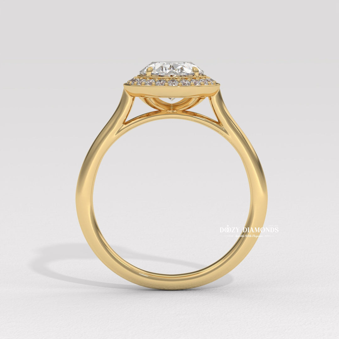 Oval cut solitaire engagement ring shown in real-life wear