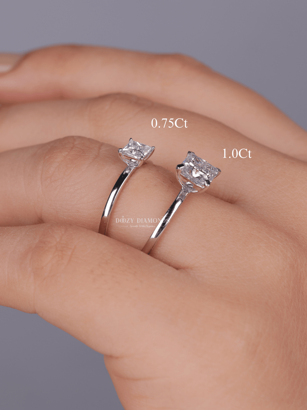 Princess solitaire engagement ring close-up highlighting diamond sparkle