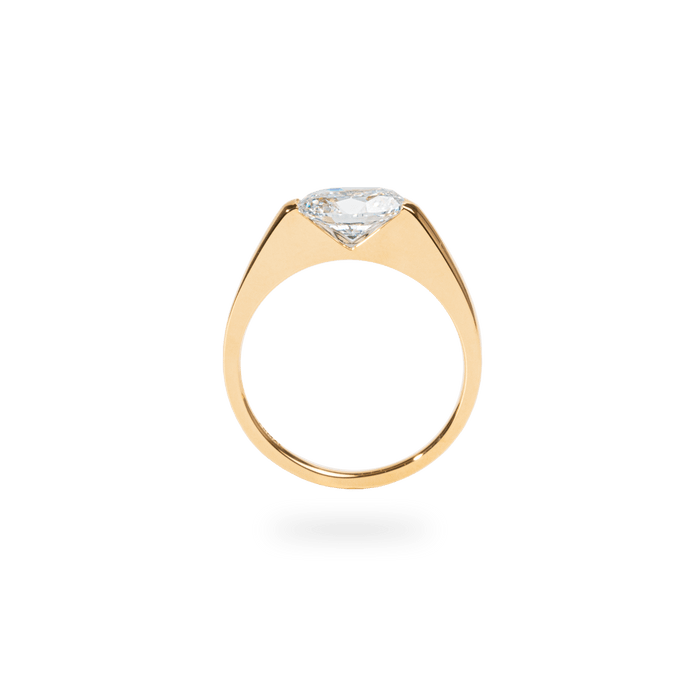 Oval east west engagement ring close-up highlighting diamond sparkle