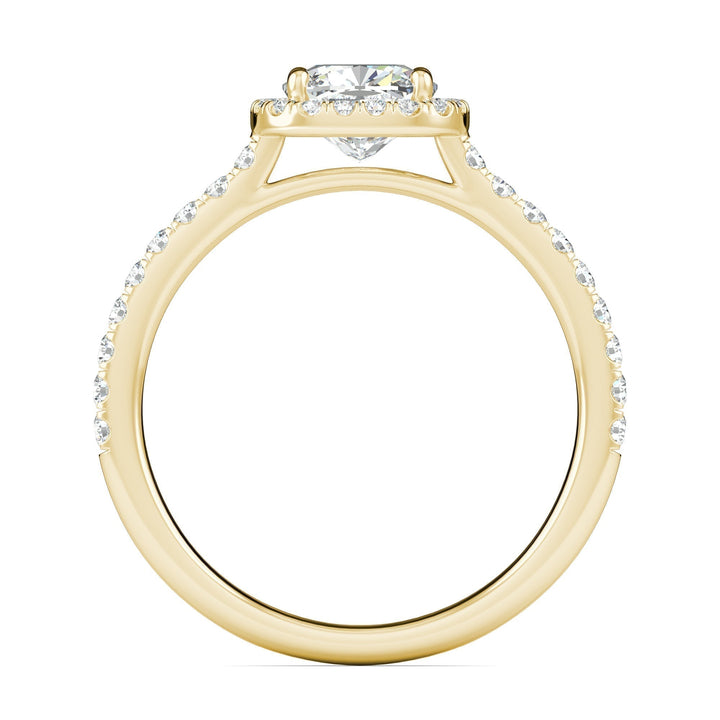 Cushion pave engagement ring close-up highlighting diamond sparkle