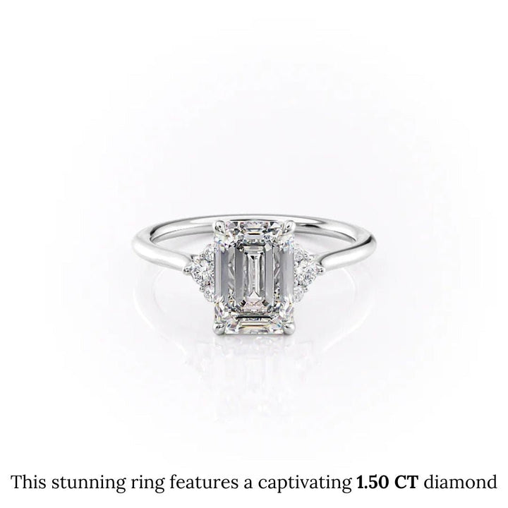 Lifestyle shot of emerald cluster diamond ring on hand
