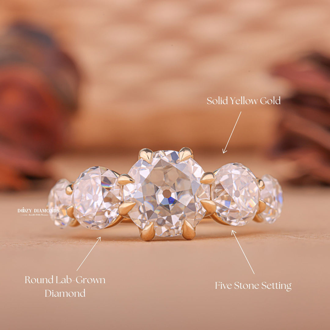 Shop round cut five stone lab grown diamond engagement ring online