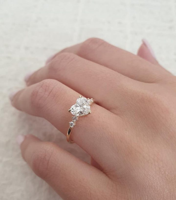 Heart five stone engagement ring with certified lab grown diamond