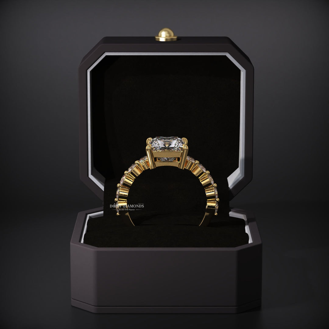 Princess pave engagement ring offered in gold and platinum