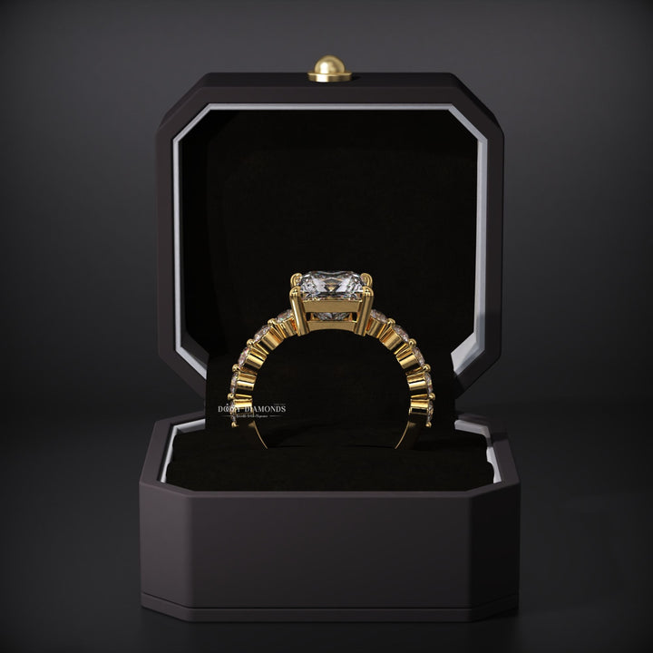 Princess pave engagement ring offered in gold and platinum