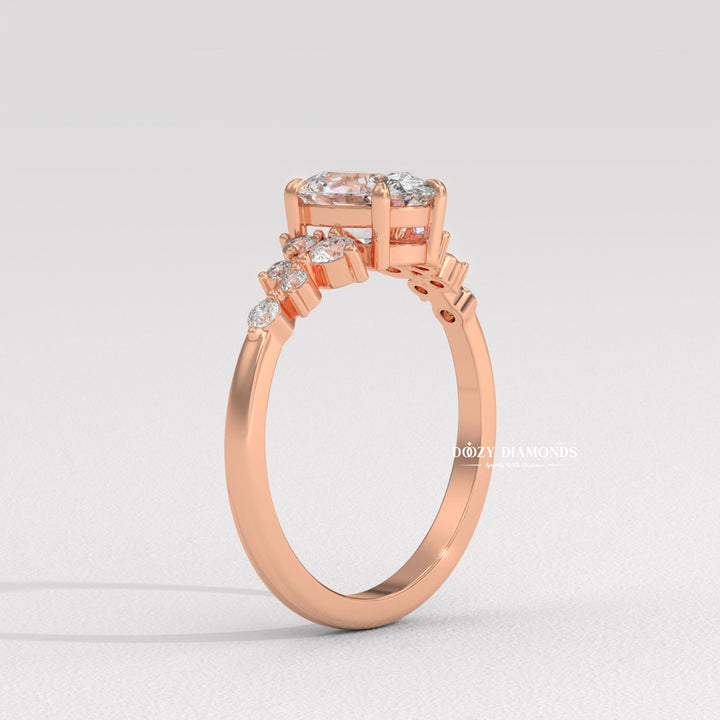 Oval cluster engagement ring offered in gold and platinum