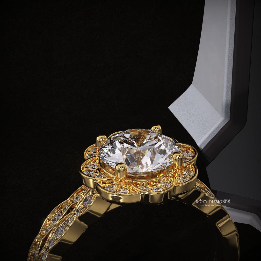 2.0CT Round Lab Grown Flower Engagement Ring - Vintage Wedding Band Set