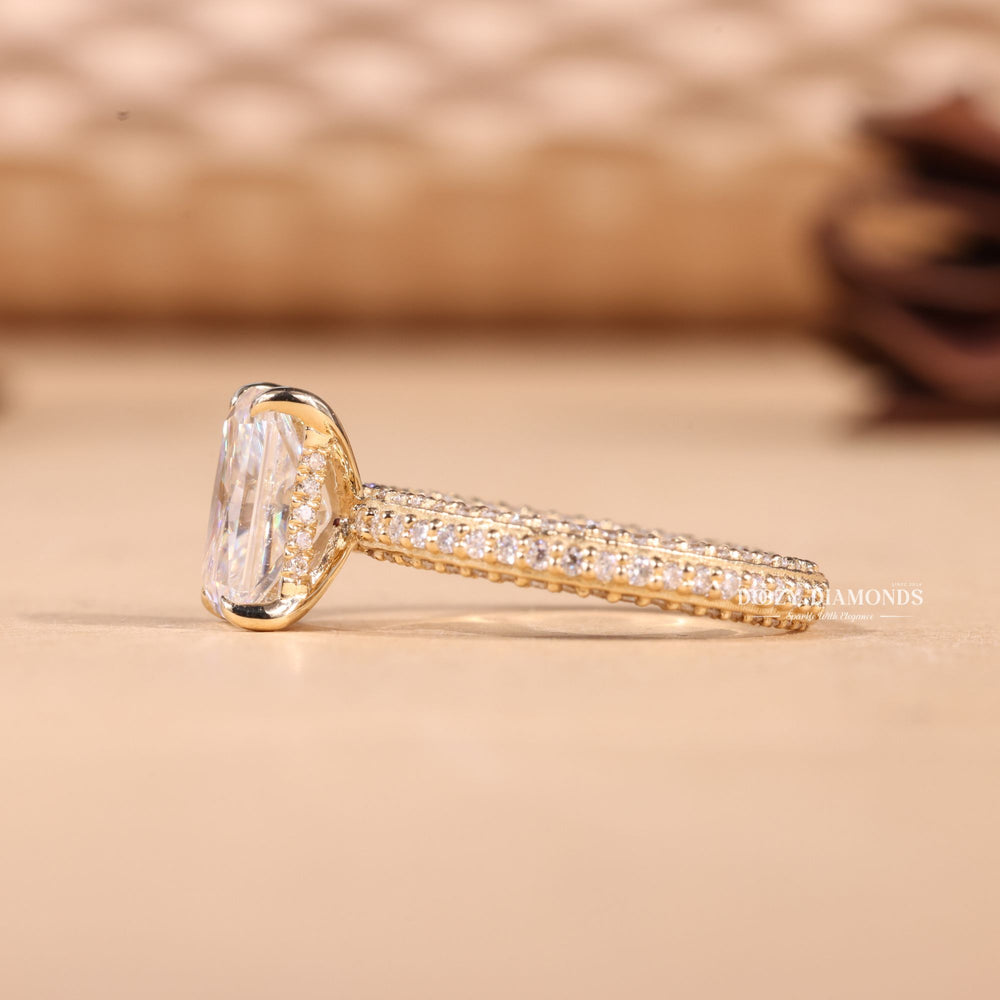 Handcrafted radiant cut pave lab grown diamond engagement ring