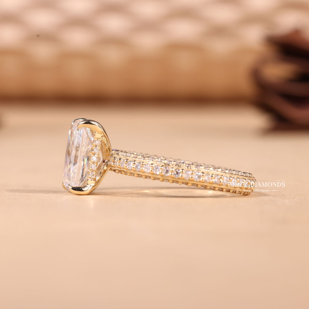 Handcrafted radiant cut pave lab grown diamond engagement ring