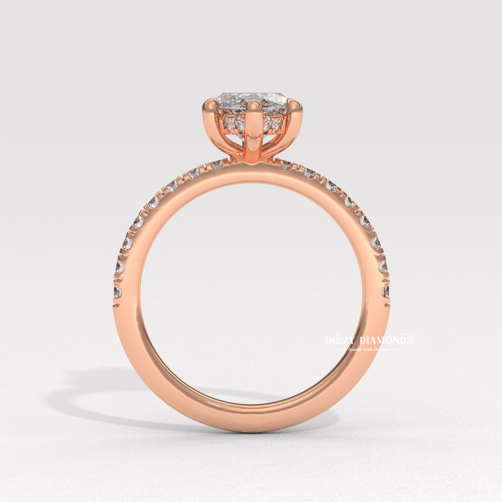 Marquise pave engagement ring photographed in natural light