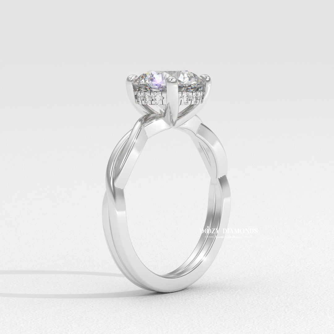 Unboxing view of round cut solitaire diamond engagement ring