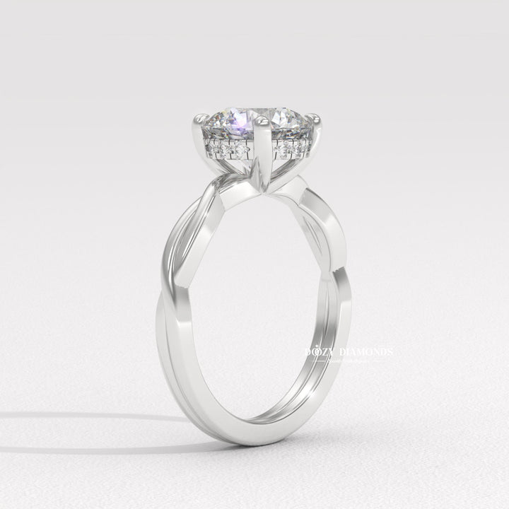 Unboxing view of round cut solitaire diamond engagement ring
