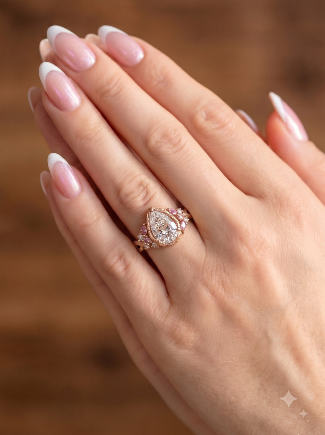 2.0CT Pear Lab Grown Diamond Pink Sapphire Accents Nature Inspired Engagement Rings