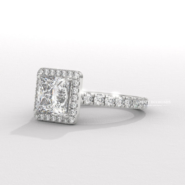 Princess pave lab grown diamond ring fitted on finger