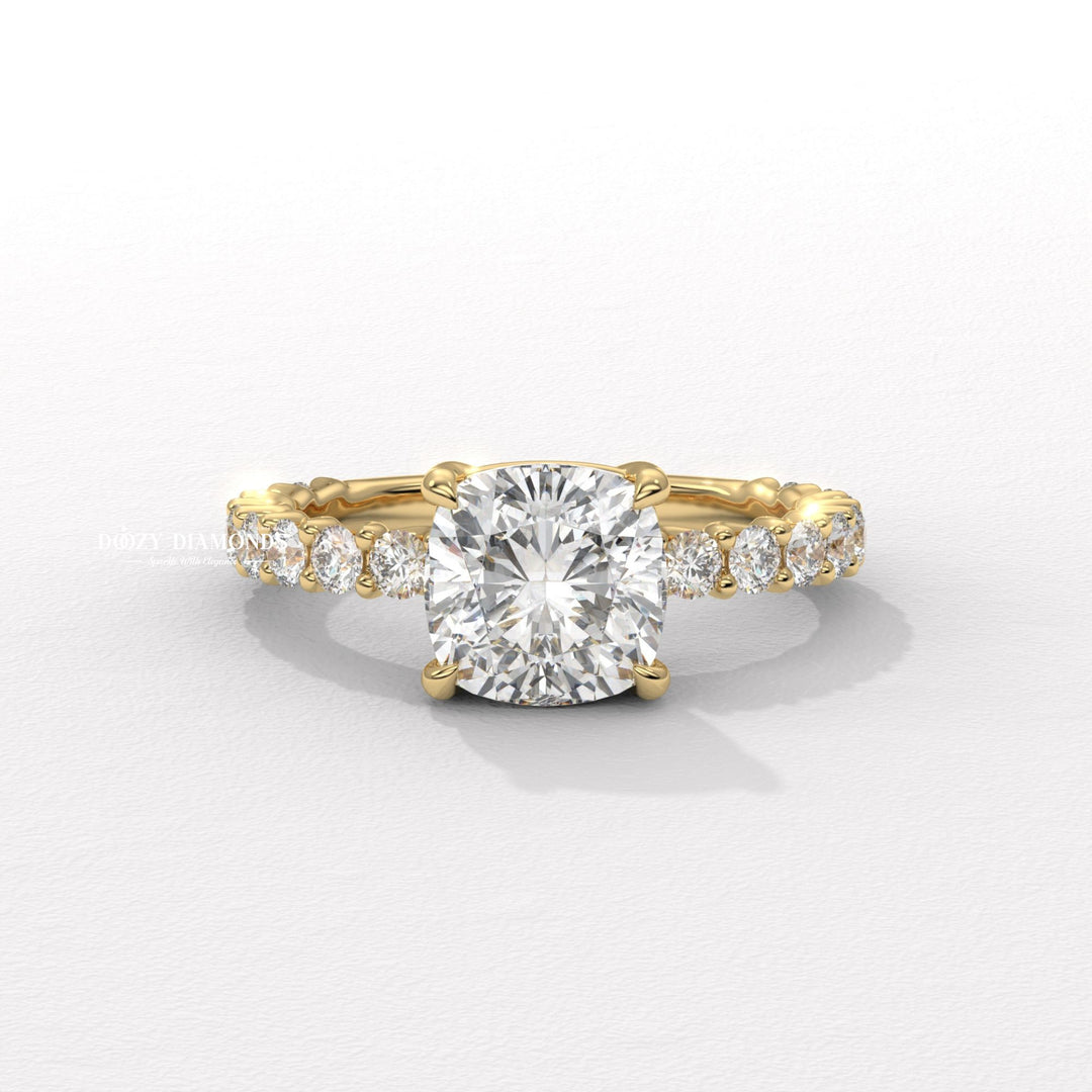 Cushion solitaire lab grown diamond engagement ring for sale