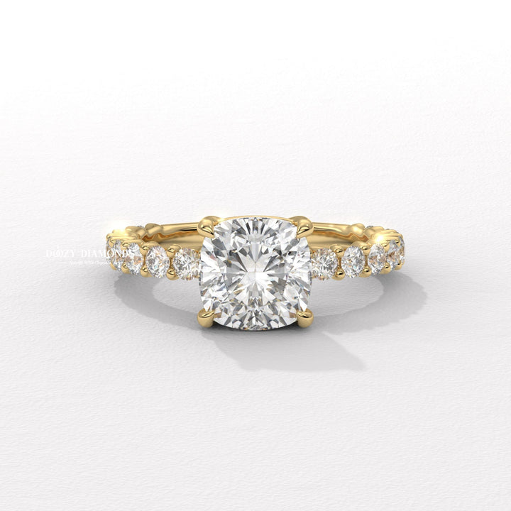 Cushion solitaire lab grown diamond engagement ring for sale
