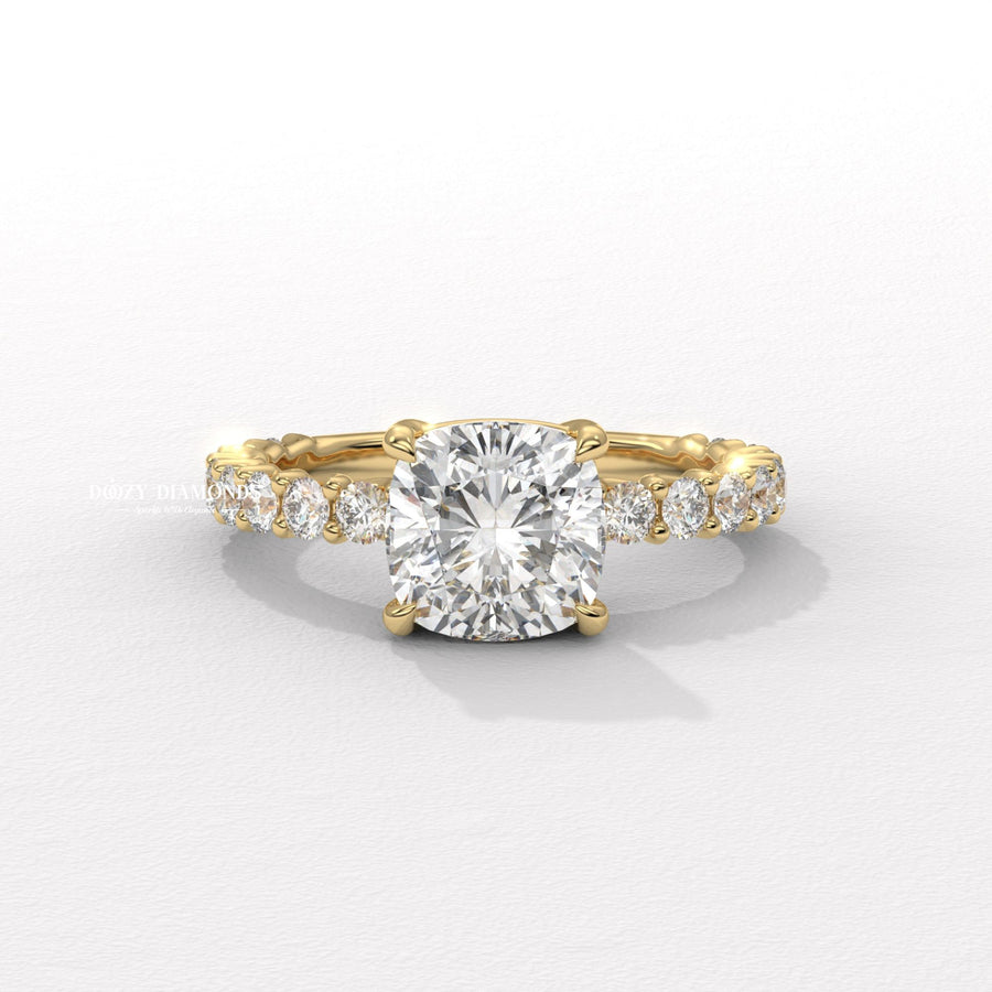 Cushion solitaire lab grown diamond engagement ring for sale
