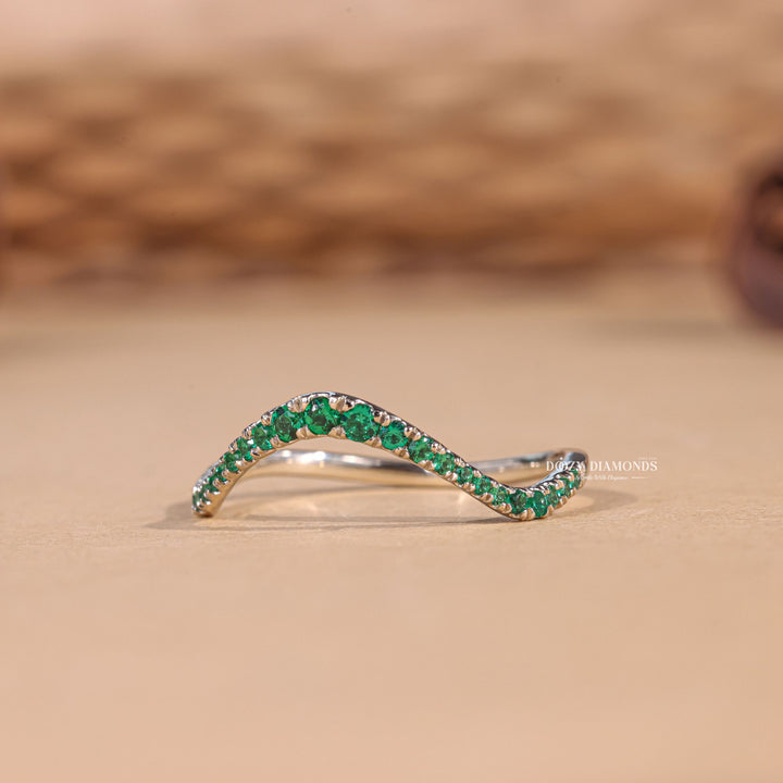 Green Round green round diamond wedding band front view