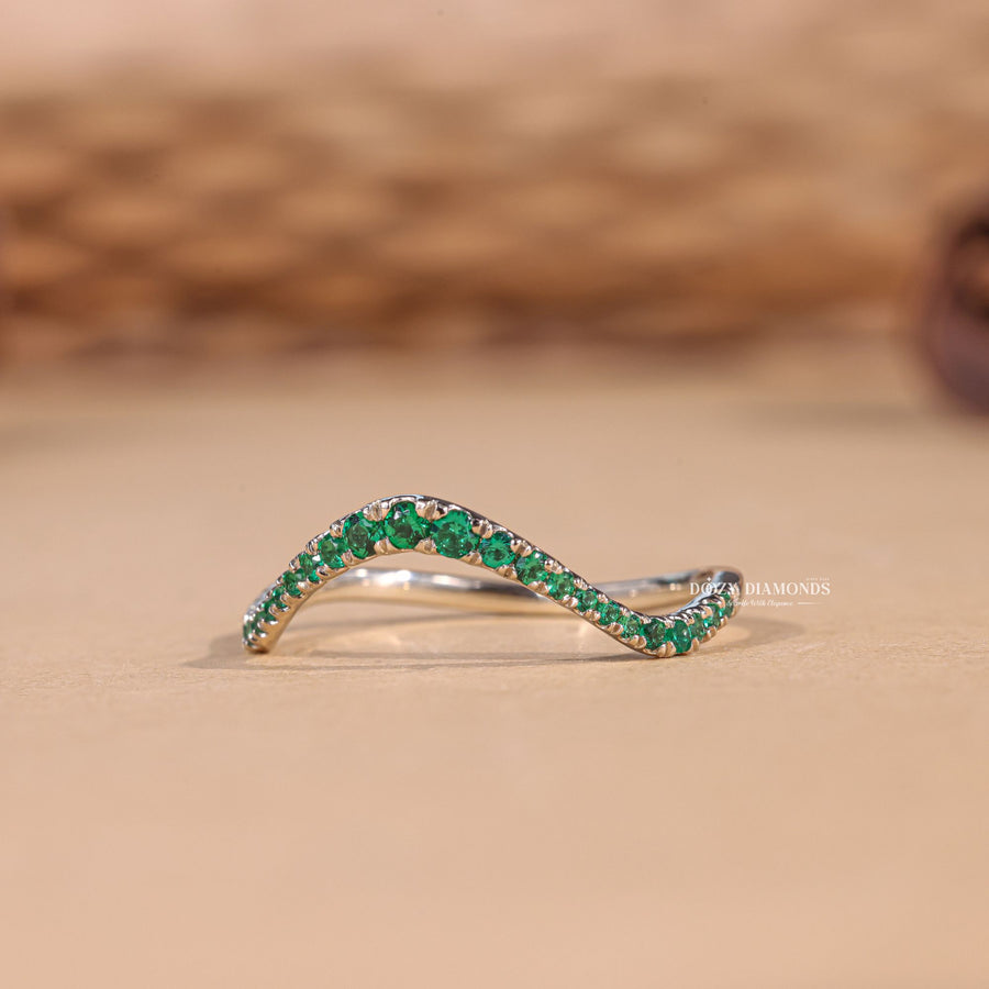 Green Round green round diamond wedding band front view