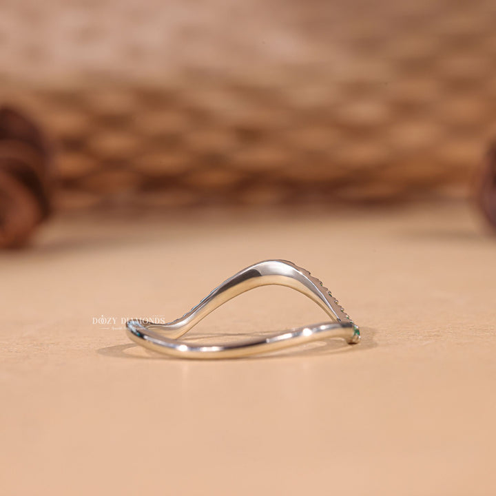 Green Round diamond band stacked with engagement ring