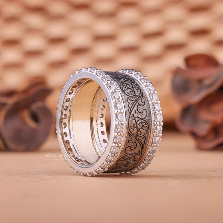 Round milgrain diamond engagement ring available in multiple metals