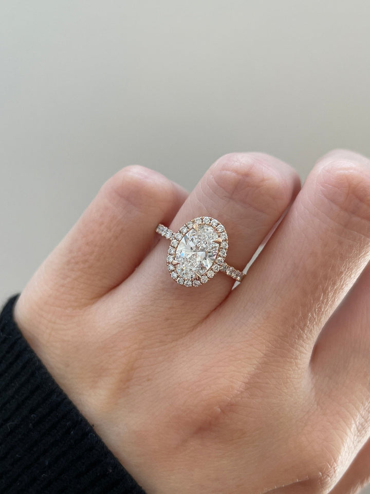 1.53 - 3.53 CT Oval Cut Lab Grown Diamond Halo & Pave Setting Engagement Ring - Doozy Diamonds