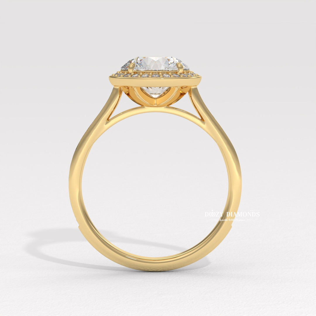 Round pave ring set with an IGI graded diamond