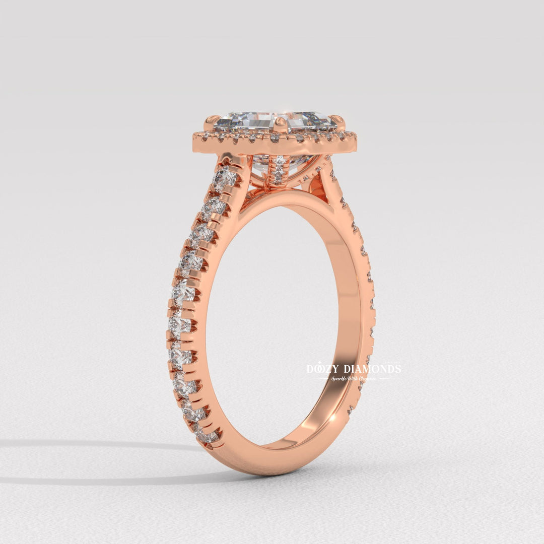 Asscher pave diamond engagement ring available in multiple metals