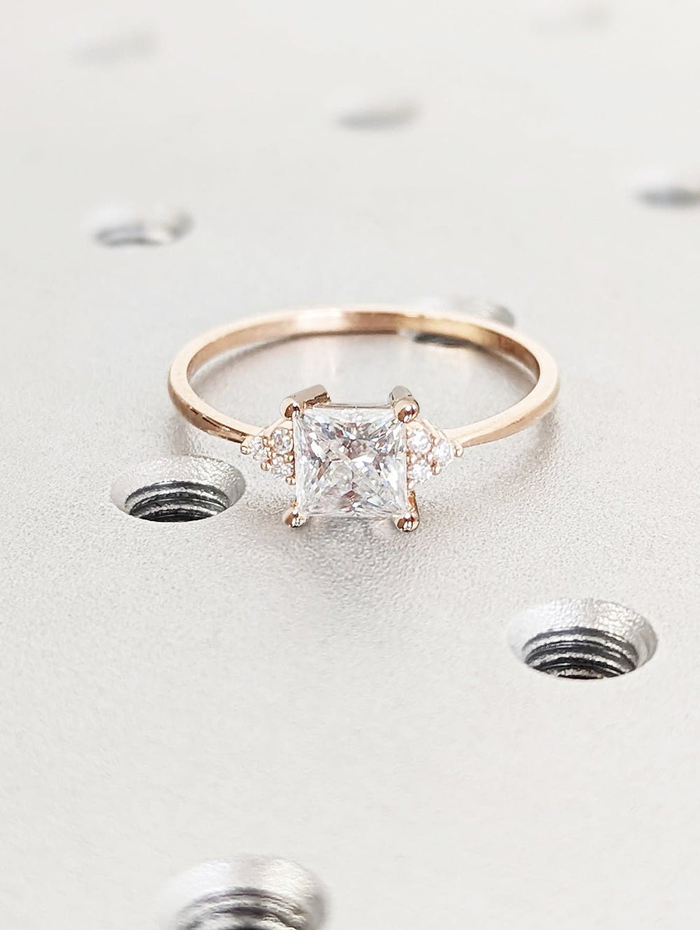 Princess cluster lab grown diamond ring in jewelry gift box