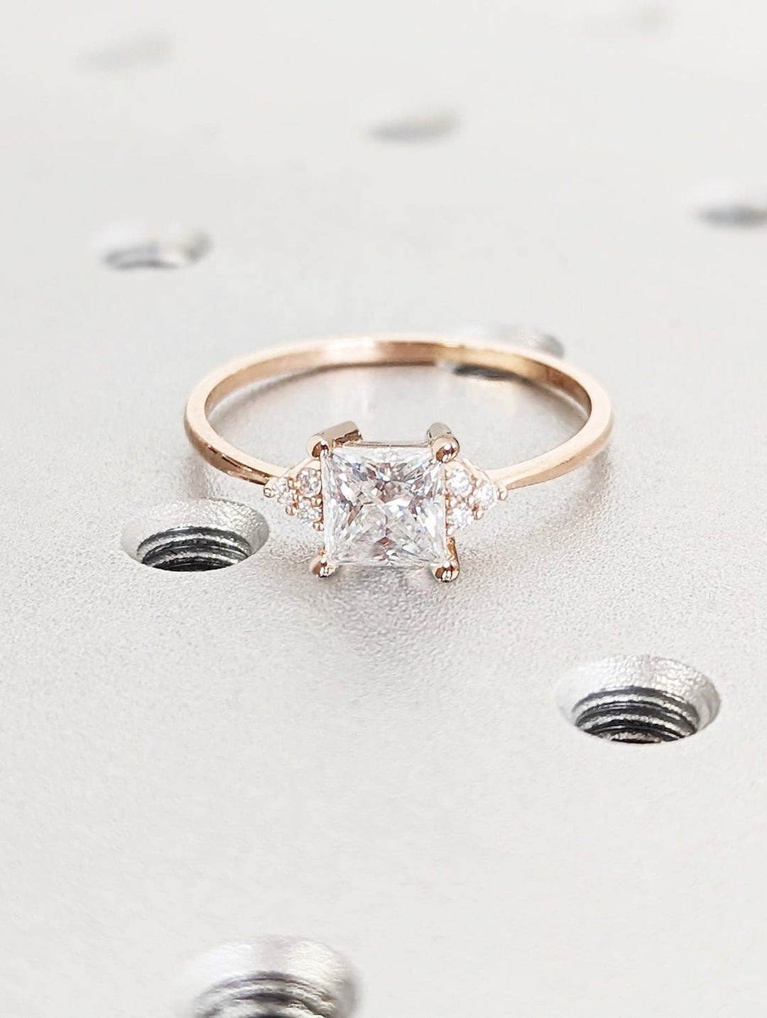 Princess cluster lab grown diamond ring in jewelry gift box