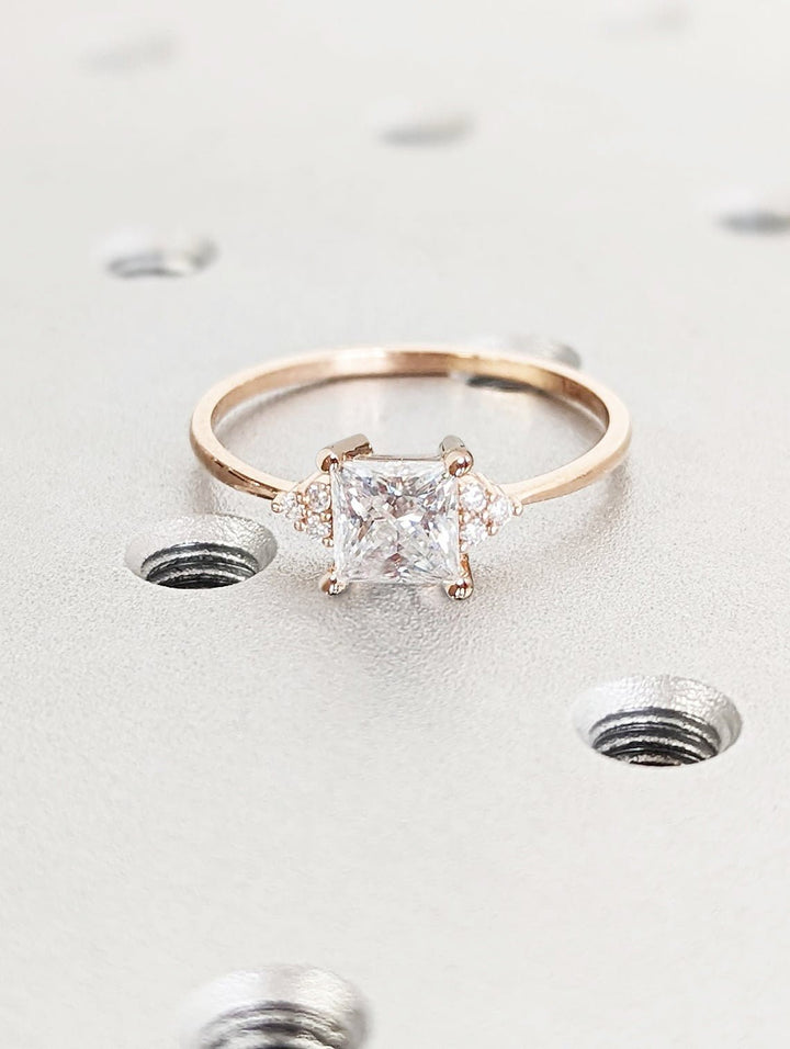 Princess cluster lab grown diamond ring in jewelry gift box