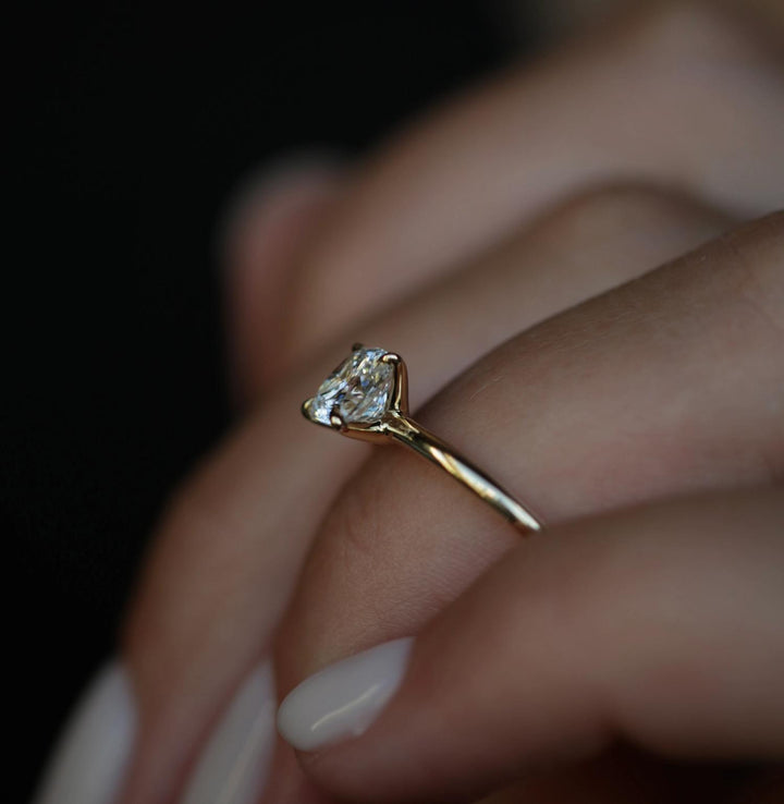 Cushion solitaire lab grown diamond ring in jewelry gift box