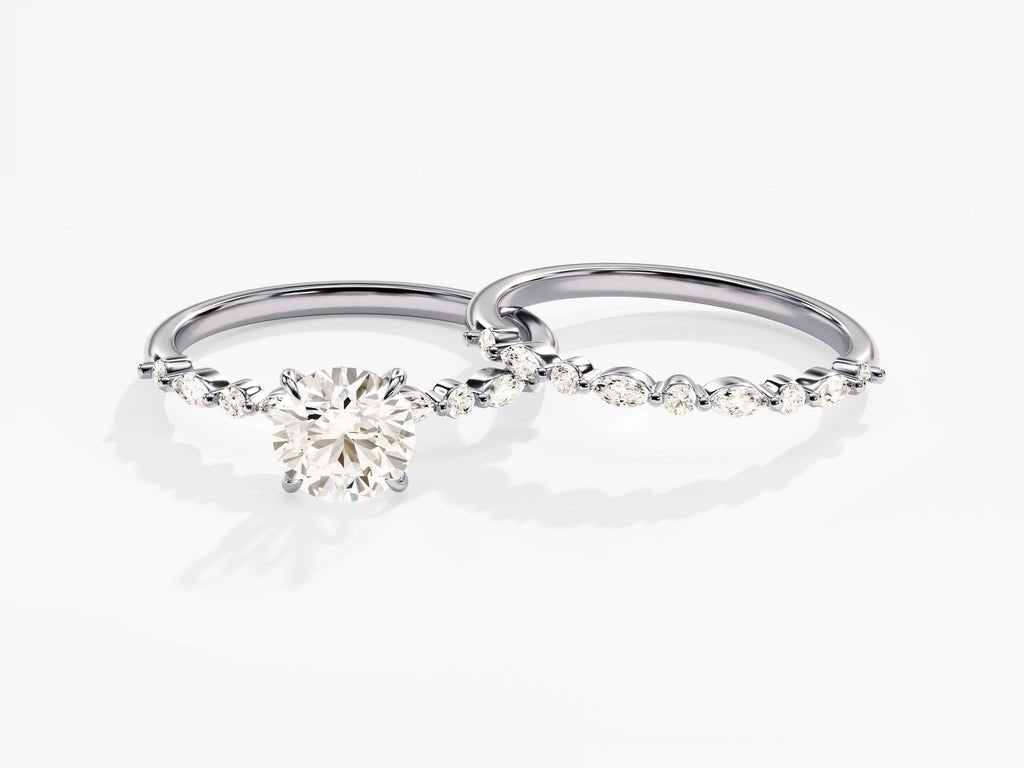 1.0CT Round Cut Pave F - VS Lab Grown Diamond Engagement Ring Set - Doozy Diamonds