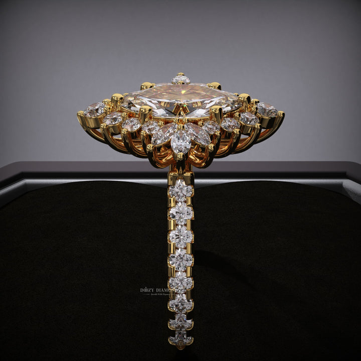 Marquise cluster lab grown diamond ring side profile in gold setting