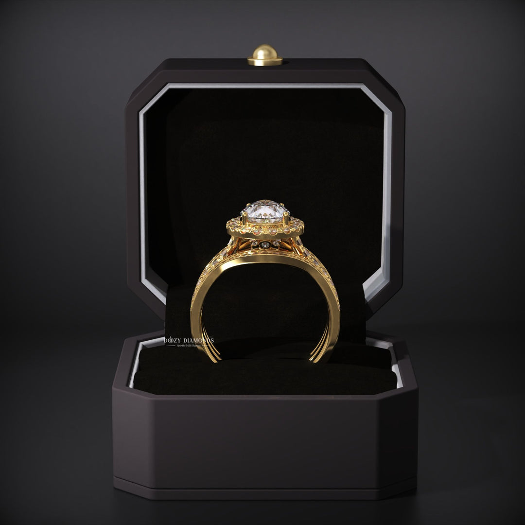 2.0CT Pear Lab Grown Halo Engagement Ring - Double Wedding Band