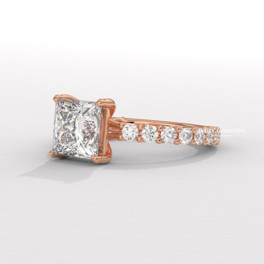 Princess pave diamond engagement ring available in multiple metals
