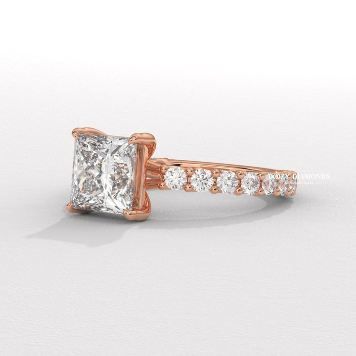 Princess pave diamond engagement ring available in multiple metals