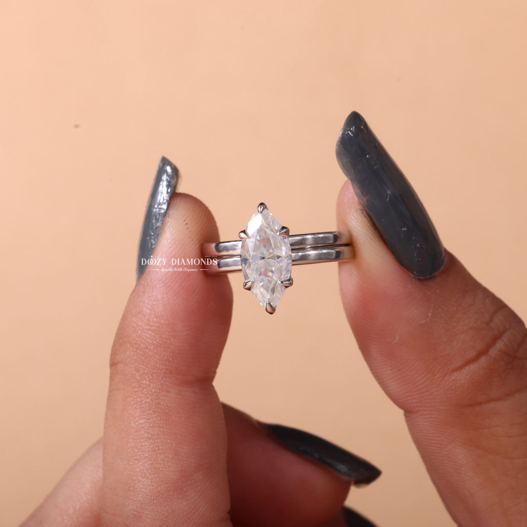 1.50CT Marquise Cut EF - VS2 Lab Grown Solitaire Wedding Ring with Solid Gold Band - Doozy Diamonds