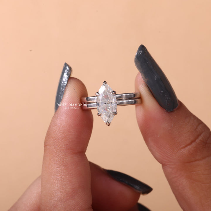 1.50CT Marquise Cut EF - VS2 Lab Grown Solitaire Wedding Ring with Solid Gold Band - Doozy Diamonds