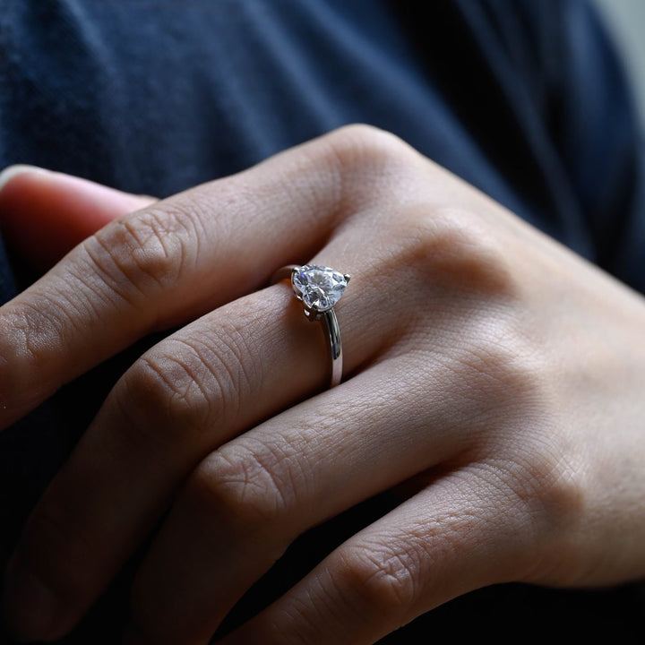 Heart solitaire lab grown diamond ring in jewelry gift box